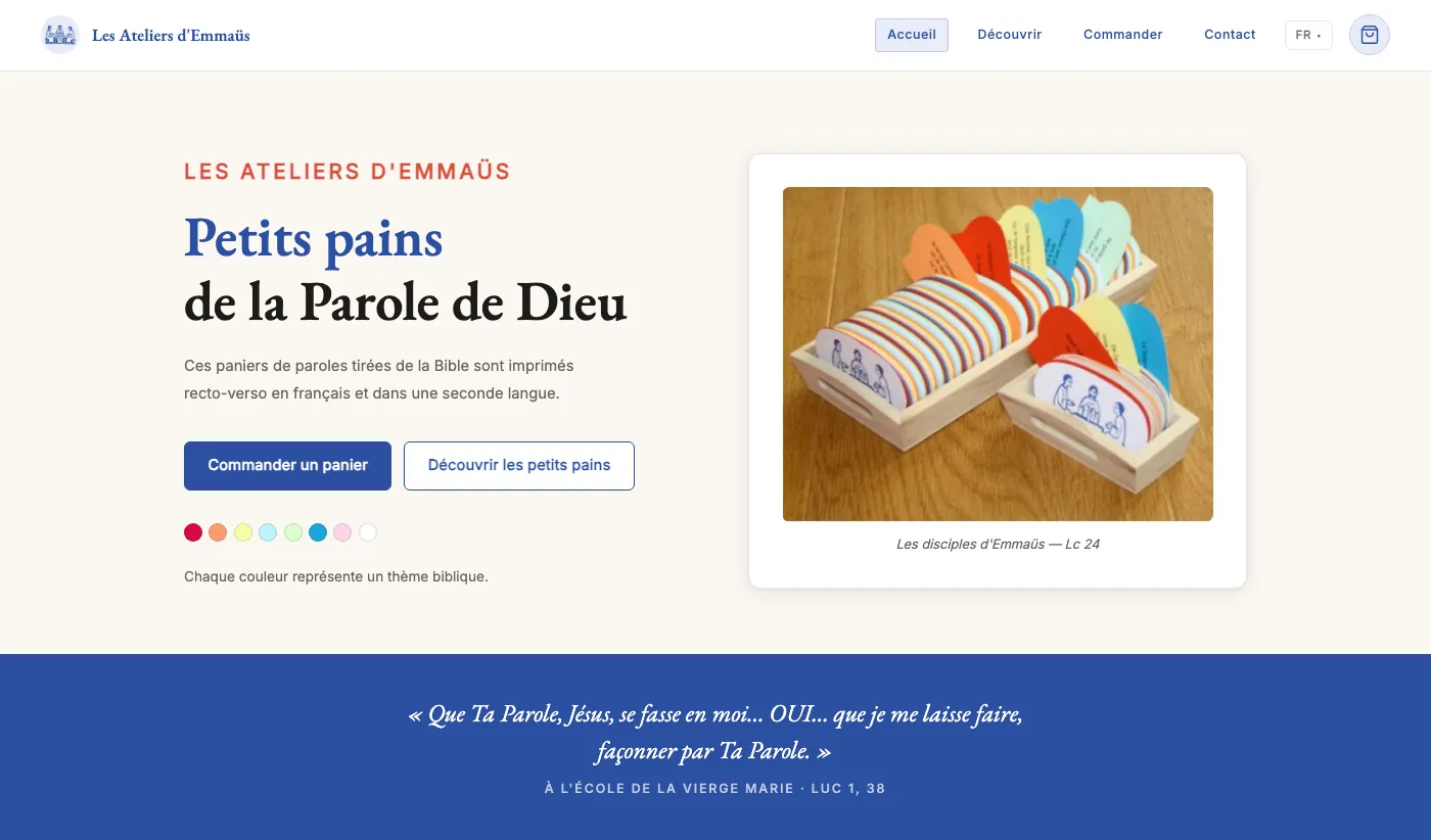 Page d'accueil du site Les Ateliers d'Emmaüs