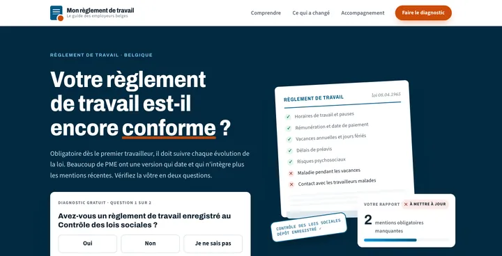 Page d'accueil du site Mon règlement de travail